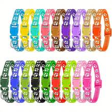 10条随机可调节幼犬项圈，带安全扣，耐用尼龙材质，可快速释放，爪印图案设计，适合小型至中型犬 - 卡通涤纶纤维 - 彩色 - 查看 11