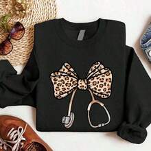 Hoodies For WomenWinter Clothes For WomenLeopard Nurse Coquette Bow Sweatshirt, Leopard Stethoscope Sweater, Graduation Gift For Nursing Student, Matching Nurse School. UA-1492Loose And Comfortablehoodie  ChristmasLoose And Comfortableed Hardy Clothes Tops - 黑色 - 查看 4