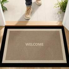 1 Stück strapazierfähige europäische minimalistische Willkommens-Fußmatte - Innen-/Außenbereich Eingangsmatte mit "WILLKOMMEN" Design, beige und schwarze Ränder, geeignet für Veranda, Terrasse, Eingangsbereich - nur von Hand waschen, Eingangsmatte für die Haustür - Verschiedenfarbig - Übersicht 5