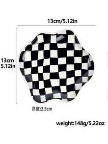 INS-Stil Schachbrett Retro Wolken Keramikteller, Dessert-/Salat-/Frühstücksteller, Haushaltsgeschirr, Schmuck-/Lippenstift-Aufbewahrungsschale, nordischer Stil Dessertteller, Foto-Prop-Dekoration