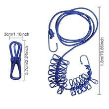 1条便携式旅行晾衣绳，可伸缩露营晾衣绳，可调节长度，配有12个夹子，适用于室内外晾晒衣物，家居用品。这款弹力可伸缩晾衣绳适用于后院、度假和酒店阳台，便携方便。 - 彩色 - 查看 9