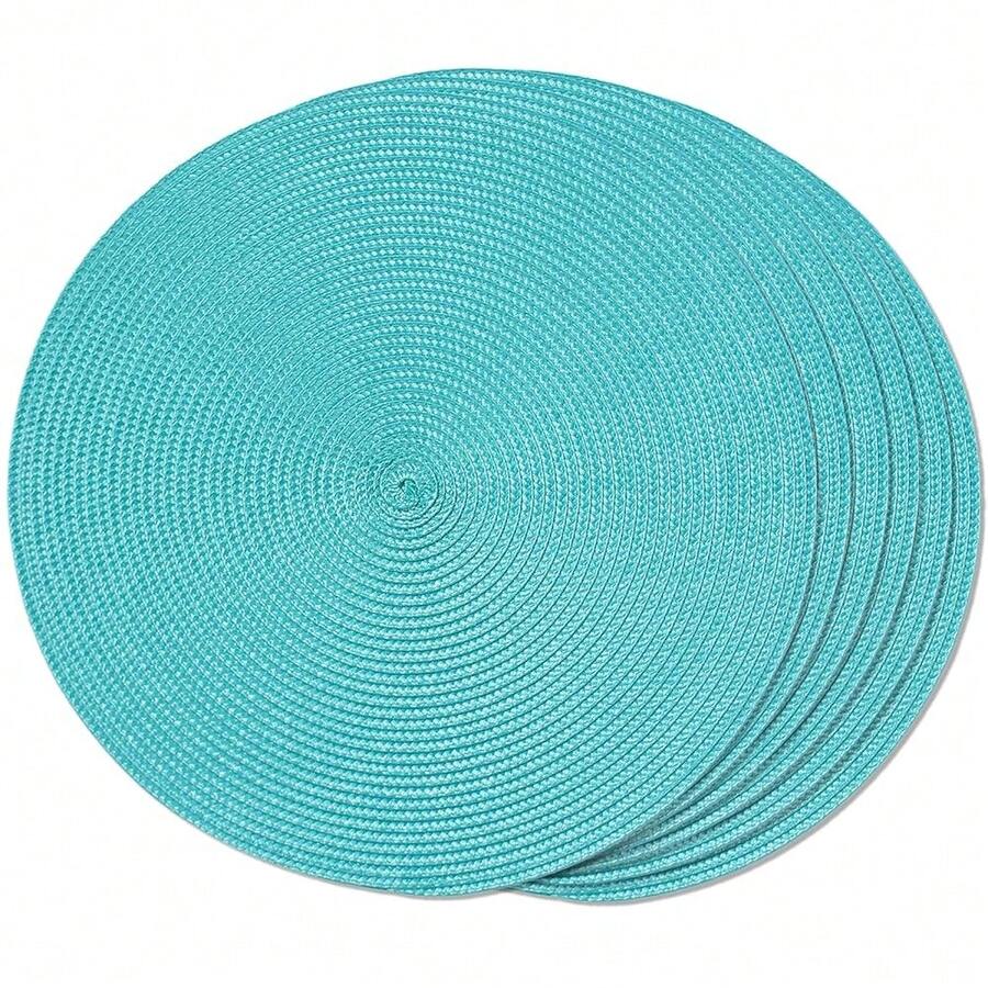 FunWheat Round Braided Placemats Set Of 6 Table Mats For Dining Tables Woven Washable Non-Slip Place Mats 15 Inch(Turquoise, 6pcs),Turquoise15inchessetof6 - Turquoise15inchessetof6 - View 1