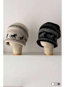 Bow Drawstring Design Knitted Beanie Hat, Warm Ear Protection, Autumn/Winter, Streetwear Chic Style, Handmade Knitted Pumpkin Hat, Thermal Lined For Warmth