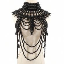 1pc Handmade Woven White Faux Pearl Necklace/Body Chain, Unisex, Beaded Necklace For Women, Suitable For Wedding, Party, Carnival, Fashion Show, Gift, Jewelry Accessory - Black - View 7
