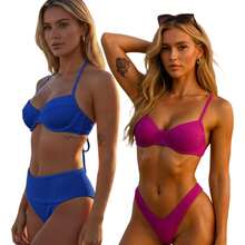 Set Of 2 Retro Beachwear Bikinis/Hot Pants - Super - FUSCIA / AZUL BIC - View 5