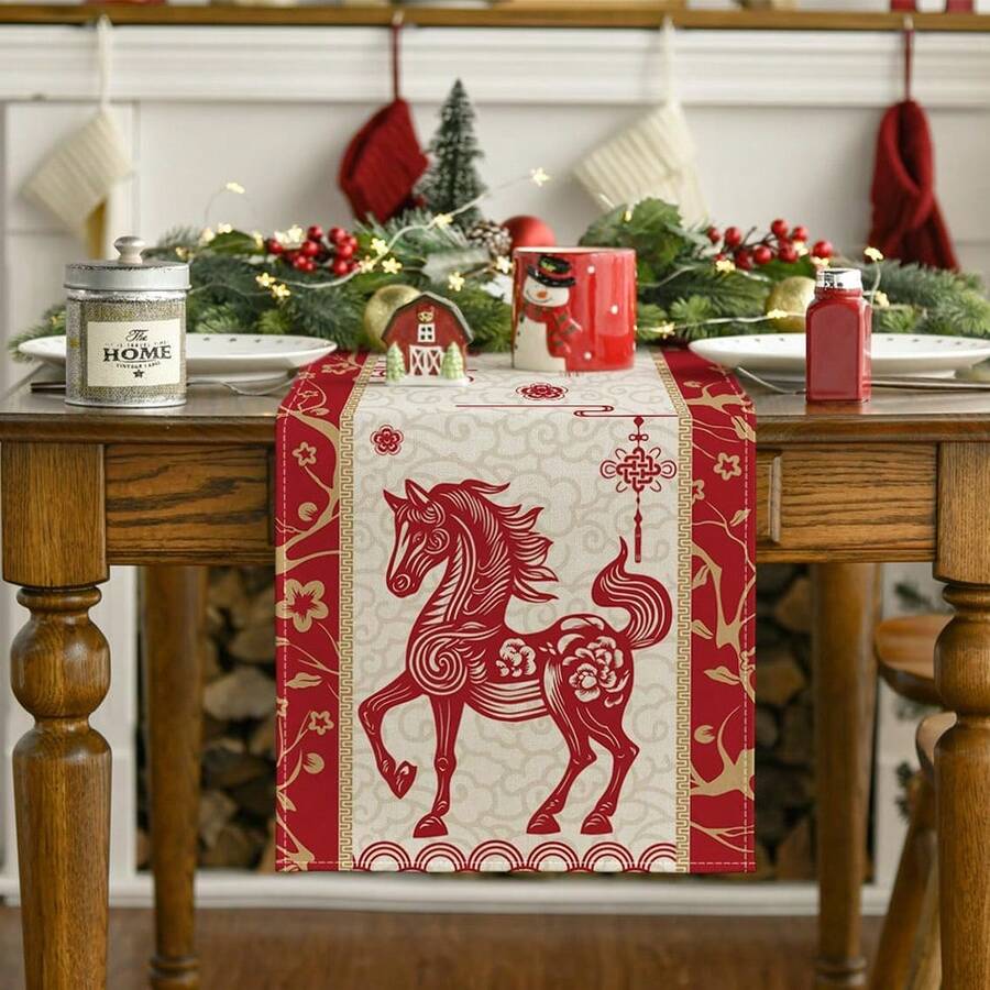 Taplak Meja Tema Natal Rusa Merah & Kepingan Salju Atoid Mode, Cocok untuk Dekorasi Meja Dapur & Ruang Makan Musim Dingin untuk Acara Keluarga