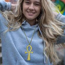 RechicGu Vintage Ancient Egyptian Cleopatra Coptic Sym.Bol Of Life Big Ankh Cross Pendant Long Chain Gothic Necklace,34inch,VintageGoldNecklace - 復古金項鍊 - 查看 3