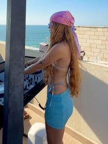 Bộ bikini hai mảnh in hoa gợi cảm, hở lưng, buộc dây cổ, dành cho nữ, thích hợp cho kỳ nghỉ biển mùa xuân/hè. - màu xanh nhạt - Xem 4