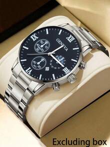 3pcs/Set Men's Fashion Quartz Watch Set, Zinc Alloy Case, Stainless Steel Strap, Electronic Movement, Pointer Display - Ideal Gift For Valentine's Day, Easter, Eid Al-Adha, Birthday, Christmas - Multicolor - View 6