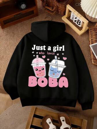 Tween Kız Sokak Modası Süt Çayı ve Harf Desenli Baskılı Büyük Boy Bol Uzun Kollu Sweatshirt, Günlük Giyim, Parti, Okul, Müzik Festivallerine Katılma, Tatil, Yolculuk İçin Uygundur.