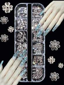 KIRAME 12格DIY美甲K9玻璃透明平底水钻套装 - 每款10颗高光泽水钻，包含1支点钻笔，适用于美甲沙龙、美甲用品供应商、万圣节、圣诞节、新年、节日礼物 - 白色 - 查看 3