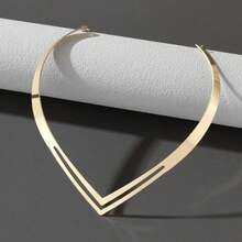 Women's Double Choker In V-Shape, Modern Minimalist Design - 金色 - 查看 4
