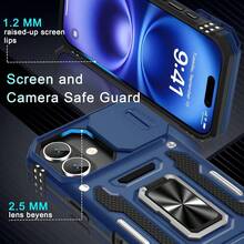 DEERLAMN Case For IPhone 17 6.3-Inch With Slide Camera Cover + Screen Protector 2 Packs Rotated Ring Kickstand Military Grade Shockproof Protective Cover-Navy Blue - Xanh navy - Xem 5