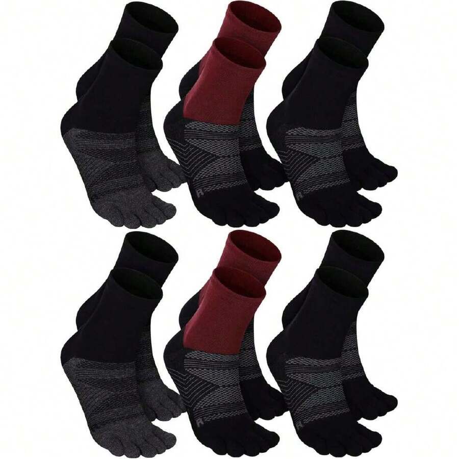 6 Pairs Women Men Ankle Toe Socks Cotton Warm Crew Toe Separator Socks For Athletic Running,29639138 - 黑與白 - 查看 1