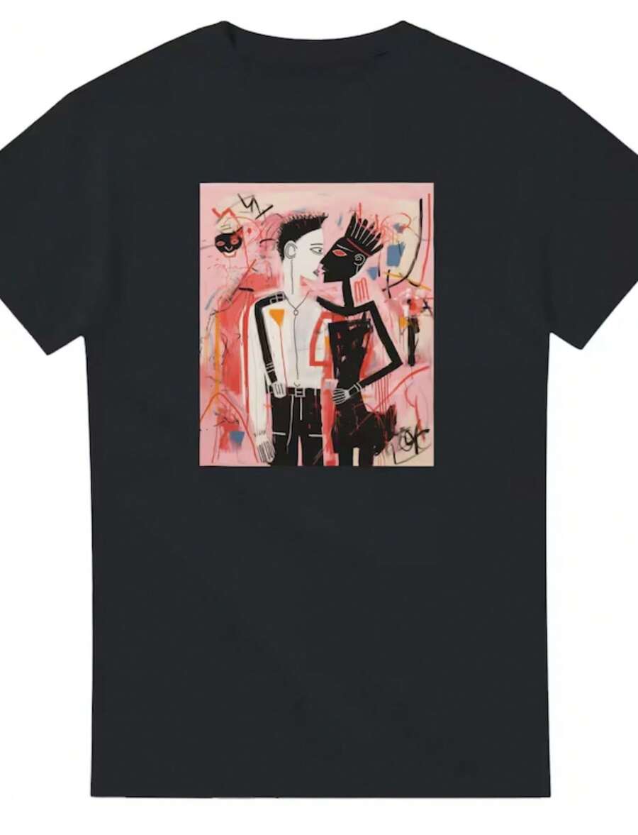 Jean-Michel Basquiat Inspired T-Shirt _ Limited Edition Art Tee _ Wearable Masterpiece _ Love Couple _ Saint Valentines - màu đen - Xem 1