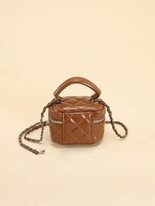 1 geantă mini pătrată matlasată elegantă în formă de inimă, geantă cu fermoar din piele PU cu cusături la modă, model de romb, geantă versatilă cu curea detașabilă, potrivită pentru depozitarea rujului, cheilor și a altor obiecte mici