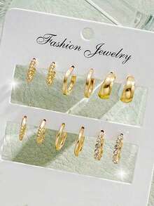 6/12pairs/Set Minimalist Metal C-Shape Hoop Earrings, Multipurpose Earrings Set For Women, Everyday Wear - Multicolor - View 14