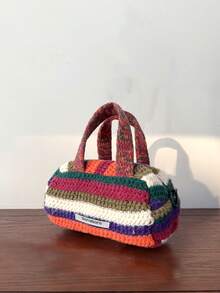 2025秋冬复古百搭单肩枕包圆筒手提包手提钩彩虹羊毛手提包 - 彩色 - 查看 3