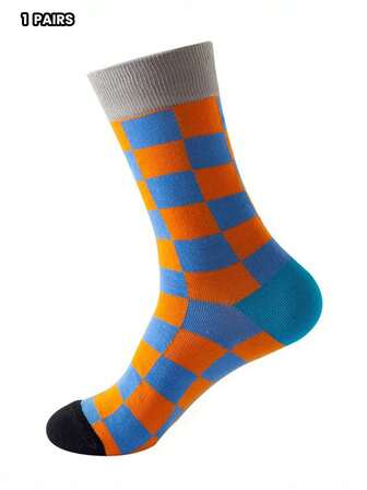 1 Pair Plaid Pattern Mid-Calf Socks, Comfortable & Breathable, Suitable For All Seasons