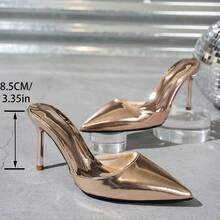 Giày nữ thời trang mới 2025, Giày cao gót mũi nhọn đơn giản, gợi cảm và thanh lịch, Giày cao gót mũi nhọn, Dép xỏ ngón mũi nhọn, Giày cao gót vàng đa năng cho trang phục ở nhà và dạo phố - Hoa hồng vàng - Xem 8