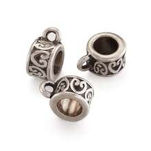 Craftdady 20Pcs Antique Silver Column Bail Beads  Metal Carrier Bead Hanger Connector Links Inner Diameter 5mm For Pendant European Jewelry MaFKing,AntiqueSilverColumn-3 - 古董銀柱-3 - 查看 4