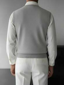 Áo vest dệt kim cổ chữ V màu trơn dành cho nam GRDR, kiểu dáng thường ngày, đa năng. - Màu Xám nhạt - Xem 3