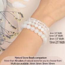 LPBeads Handmade Natural Gemstone Stretch Elastic Bracelet Healing Crystal Round Stone Beads Jewelry Gifts For Women Men,6mm,WhiteJade - 白玉 - 查看 6