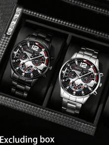 3pcs/Set Men's Fashion Quartz Watch Set, Zinc Alloy Case, Stainless Steel Strap, Electronic Movement, Pointer Display - Ideal Gift For Valentine's Day, Easter, Eid Al-Adha, Birthday, Christmas - Multicolor - View 3