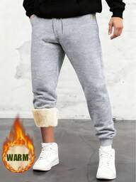 Men's Thermal Lined Sweatpants, Sherpa Warm Bottoms, Thick Cuffed Joggers