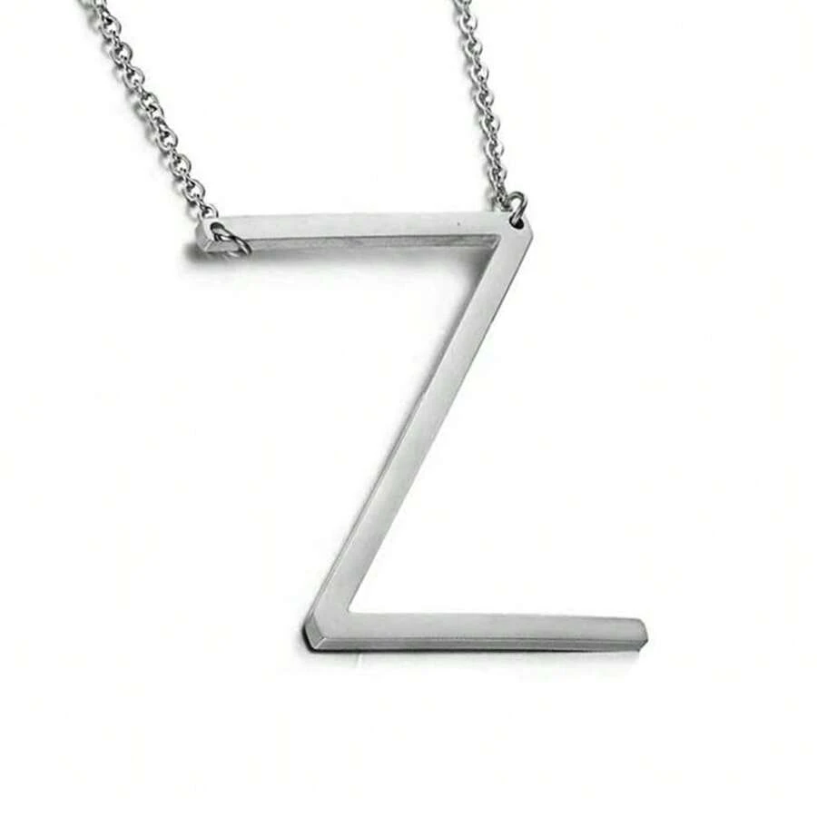 MOMOL Sideways Initial Necklace 18K Gold Plated Stainless Steel Large Big Letters Pendant Necklace Script Name Monogram Necklaces For Women,Z - Z - 查看 1