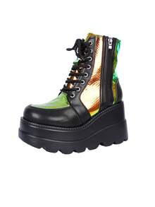 Giày bốt cổ ngắn đế dày phong cách Goth Punk, giày bốt đi xe máy dành cho nữ - màu xanh lá - Xem 8