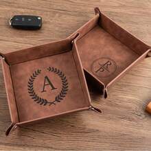 1PC Personalized PU Leather Valet Tray – Custom Engraved Faux Leather Catchall For Men, Best Man Gift, Groomsman Gift, Men's Organizer - Multicolor - View 3