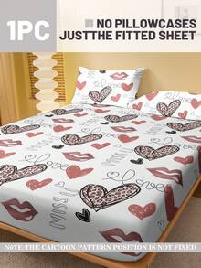 1 pièce Drap-housse imprimé géométrique minimaliste moderne avec motif cœur et lèvres, Housse de couette imprimée pour chambre à coucher (à l'exclusion des taies d'oreiller) - Multicolore - Voir 2