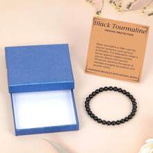 LPBeads Handmade Natural Gemstone Stretch Elastic Bracelet Healing Crystal Round Stone Beads Jewelry Gifts For Women Men,6mm,BlackTourmaline - 黑色電氣石 - 查看 3
