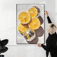 1 件极繁主义海报，迪斯科柠檬墙饰，迪斯科球水果，风格独特，闪亮柠檬艺术印刷品，墙饰，厨房装饰海报，墙面装饰，现代简约风格海报，客厅和房间装饰，浴室装饰，理想礼物，不含画框 - 彩色 - 查看 3