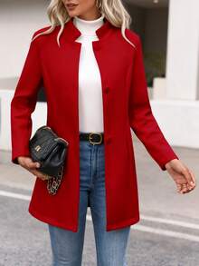 Women's Stand Collar Single Breasted Coat - Mid-Length, Multiple Colors For Elegant Casual & Office Style Jackets For Women Jackets Winter Jacket Chaquetas Para Mujer Blazers For Women Fall Clothes For Women-D26-1 - Red - View 2