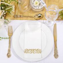 50PCS Gold Napkins Disposable - White And Gold Paper Napkins - Cloth-Like Feel Dinner Paper - Elegant Heavy Duty Hand Towels For Bathroom Than1ks 1giving Party Bridal Decorative Reception,White-1 - 白色-1 - 查看 8