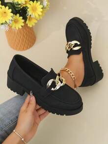 Ballerine stile britannico in pelle verniciata con fibbia dorata, suola morbida e comoda, di moda e versatili, mocassini neri con suola spessa stile college - Tre fibbie nere - Visualizzare 12