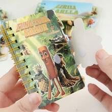 1 set de 4 piezas de Cuaderno de espiral con diseño de Shan Hai Jing de dibujos animados, Cuaderno con hebilla mágica Tung Tung Sahur - Compacto y portátil tamaño A5, regalo pequeño ideal para otros y útiles escolares - Multicolor - Ver 6