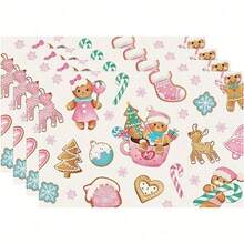 4pcs/6pcs, Christmas Gingerbread For Man Placemats, Pink Christmas Candy Snowflake Table Mats, Linen Placemats, Suitable For Winter Dining, Kitchen, Restaurant, Wedding, Party, Room Decoration, Table Decoration, Holiday Party Supplies