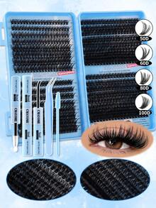640/200pcs D-Shaped Segmented False Eyelashes, 10D+20D+30D+40D+50D+60D+80D+100D Mixed Length, Thick & Natural Black Individual Lashes, DIY Home Kit. Thickened Design, Easy For Beginners. Long-Lasting & Comfortable, Suitable For Party, Gathering, Travel, Etc. 8-18mm Mixed Length - 藍色 - 查看 2