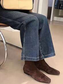 女士法式百搭弹力修身短靴，秋冬新款粗跟后拉链时尚踝靴（尺码偏小，请选购大一码）