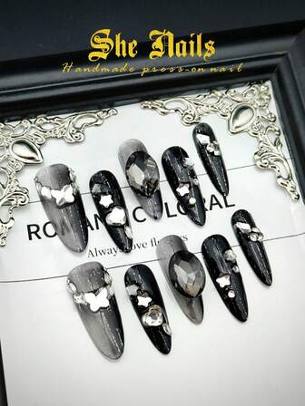 DIY 10pcs Of French Y2K Orange Nails, White Nails, Pure Handmade 3D Carving Technology, 3D Hand Drawn Water Ripples Water Droplets, Blurred Nails, 3D Small Pearl Decoration, Long Oval Pure Handmade Acrylic Press On Nails.