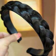 Headband 3 Strands Synthetic Hair Plaited Headband Braid Braided With Teeth Hair Band Band Beauty Accessory Stretch Braid Headbands Hairpiece For Women (Black-3 Strands),Black-3Strands - 黑色-3股 - 查看 1