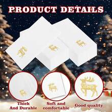 50 Pack Christmas Deer Paper Napkins - Christmas Gold Dinner Napkins - Cloth-Like Disposable Hand Towels For Xmas Holiday Table Bathroom Decor Party,GoldDeer - 金鹿 - 查看 4