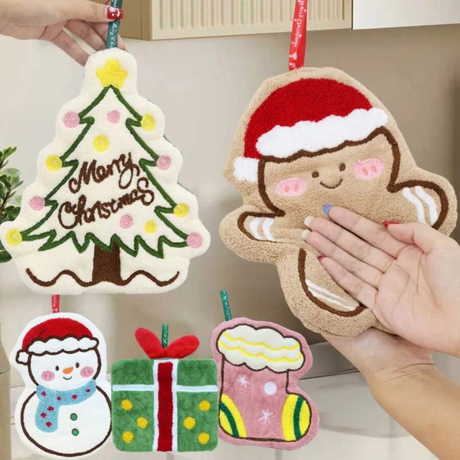 Toalla de mano navideña de dibujos animados, paño de limpieza de lana Coral de muñde nieve, suministros de decoración para en casa de Año Nuevo y Navidad - muñeco de nieve - Ver 1
