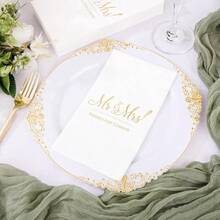 200PCS Gold Napkins - 3-Ply Mr And Mrs Napkin - Disposable Dinner Paper Napkins For Table Decorations, Ideal For Weddings, Showers, Engagement Parties,Gold-2 - 金牌-2 - 查看 4