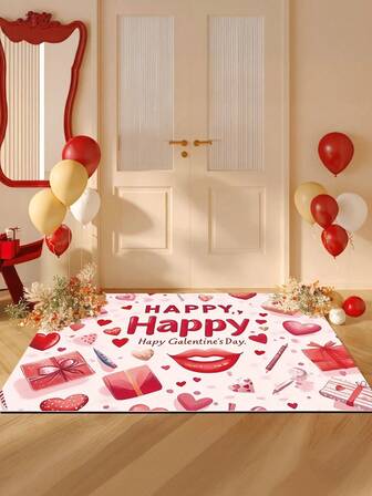 1pc Pink Base Gift Love Heart Red Lips Galentine's Day Doormat, Valentine's Day Decor Carpet, Modern Cute Absorbent Quick Dry Bathroom Mat, Indoor Entrance Small Rug, Front Door Mat, Entryway Welcome Mat, Holiday Home Decor, Outdoor Doormat, Decorative Carpet, Doormat, Kitchen Floor Mat, Area Rug, Small Rug, Mat, Bath Mat, Decorative Carpet, Home Decor, Bathroom Rug, Suitable For House Entrance, Living Room, Bedroom, Kitchen Entrance