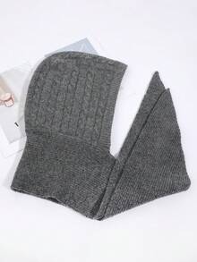 1pc Women Casual Solid Color Cable Knit Textured Warm Windproof Thermal Lined Cute Knitted Hooded Scarf Neck Warmer, Suitable For Dates, Daily Wear, Shopping, Traveling, Matching For Dress