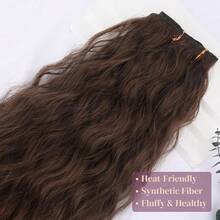 6PCS Clip In Hair Extensions 24inch Dark Chocolate Brown Hair Extension Long Mermaid Waves Synthetic Hairpiece For Women Natural LooFKing For Daily Use Cosplay Halloween Costume Party,DarkChocolateBrown-Wavy - 深巧克力棕色波浪捲 - 查看 4